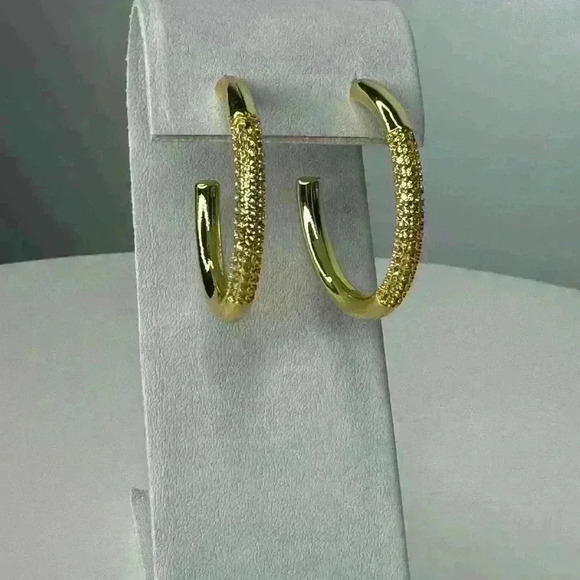Gold & Pave Hoop Earrings - Picture 3 of 4